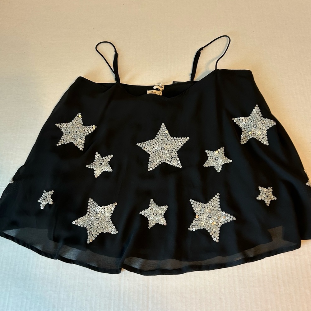 Hollister Stars spaghetti strap top size Extra Small black, white sequin…